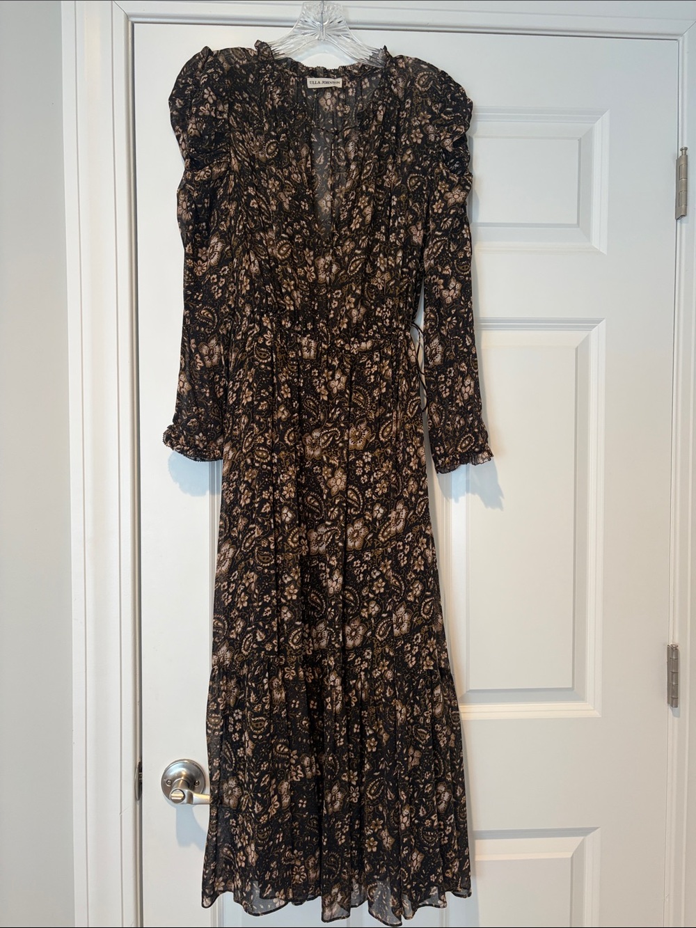 Ulla Johnson Black and Beige Paisley Tiered Maxi Dress